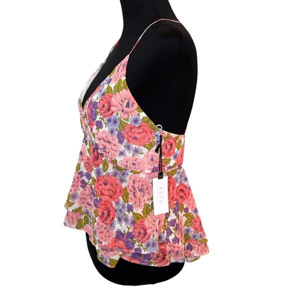 REVOLVE ASTR THE LABEL ~ Pink Coral Floral Two Tiered Strappy Cami Top M Floral - Picture 5 of 7